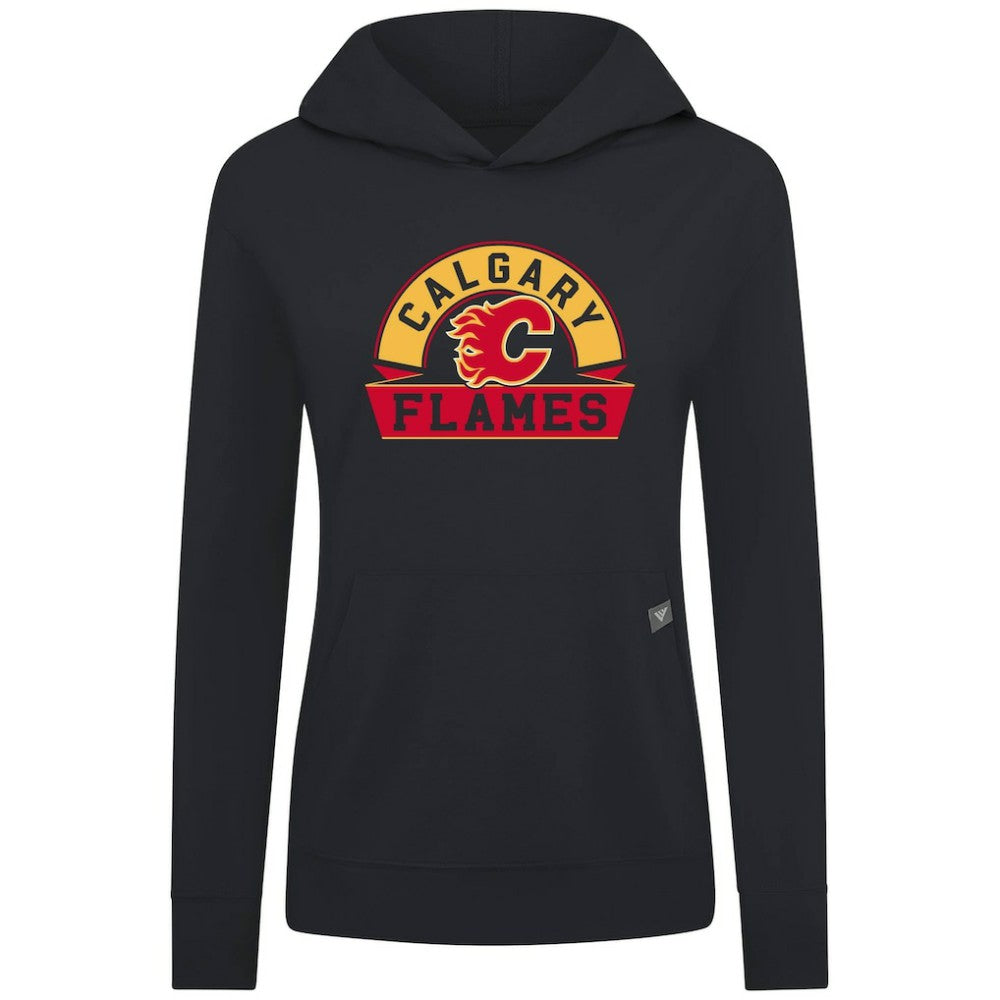 NHL Black Calgary Flames Levelwear Women's Relay Banner Arch Pullover Hoodie