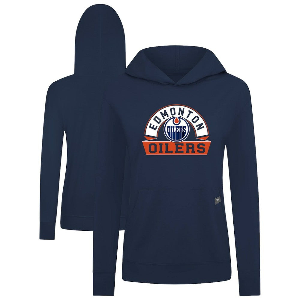 NHL Navy Edmonton Oilers Levelwear Women's Relay Banner Arch Pullover Hoodie