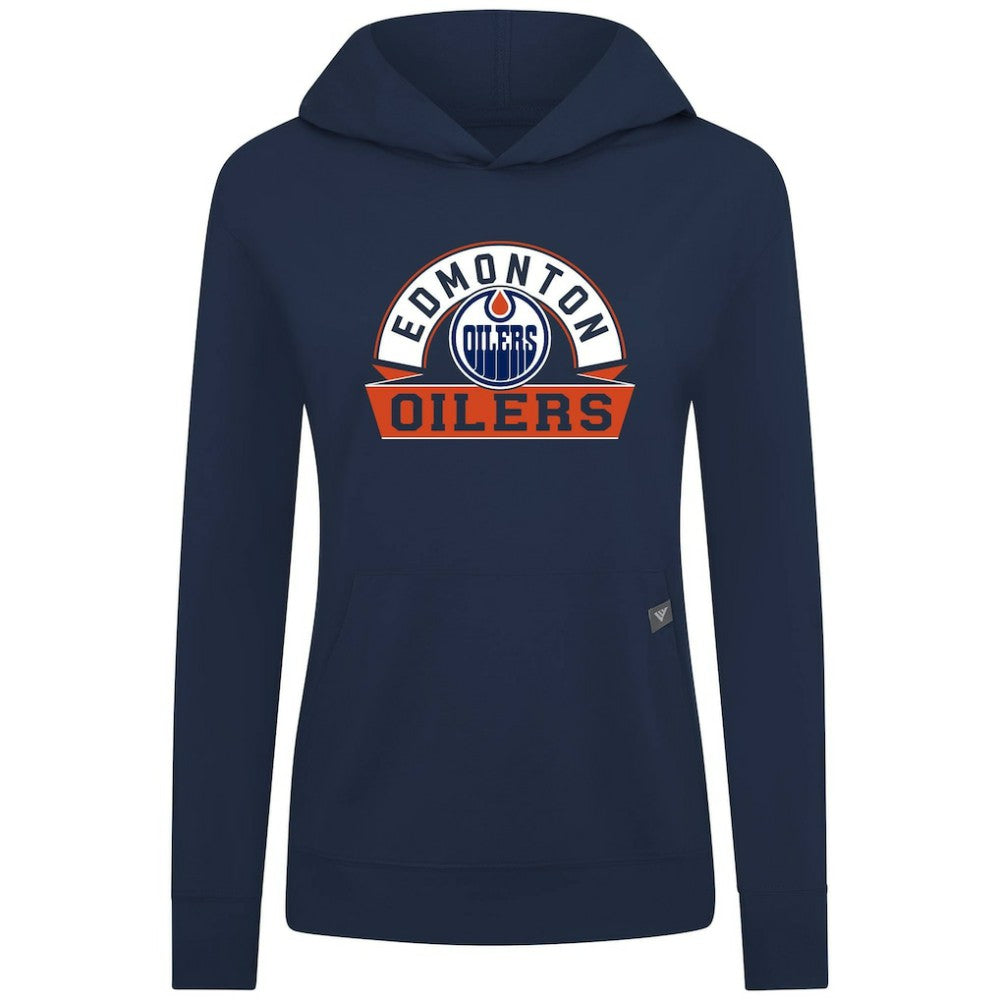 NHL Navy Edmonton Oilers Levelwear Women's Relay Banner Arch Pullover Hoodie