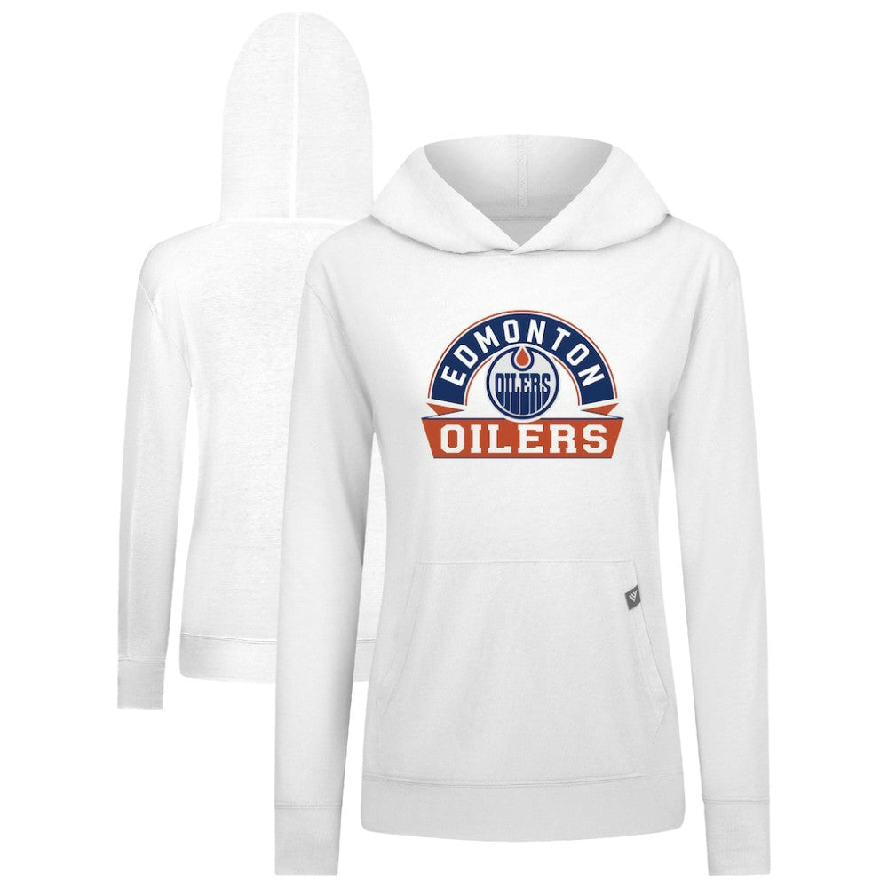 NHL White Edmonton Oilers Levelwear Women's Relay Banner Arch Pullover Hoodie