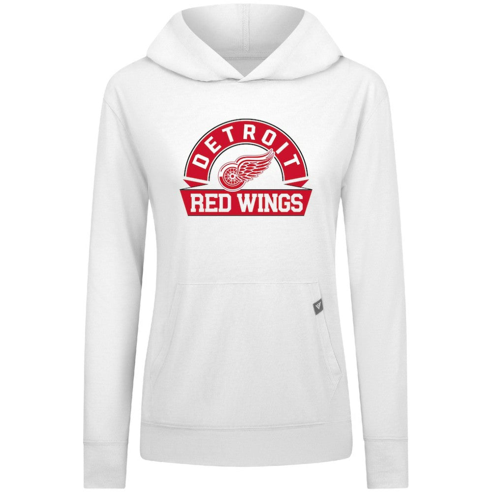 NHL White Detroit Red Wings Levelwear Women's Relay Banner Arch Pullover Hoodie