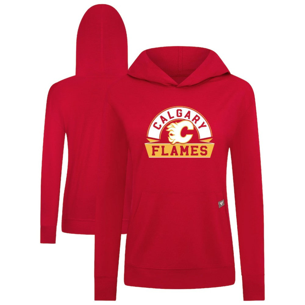 NHL Red Calgary Flames Levelwear Women's Relay Banner Arch Pullover Hoodie