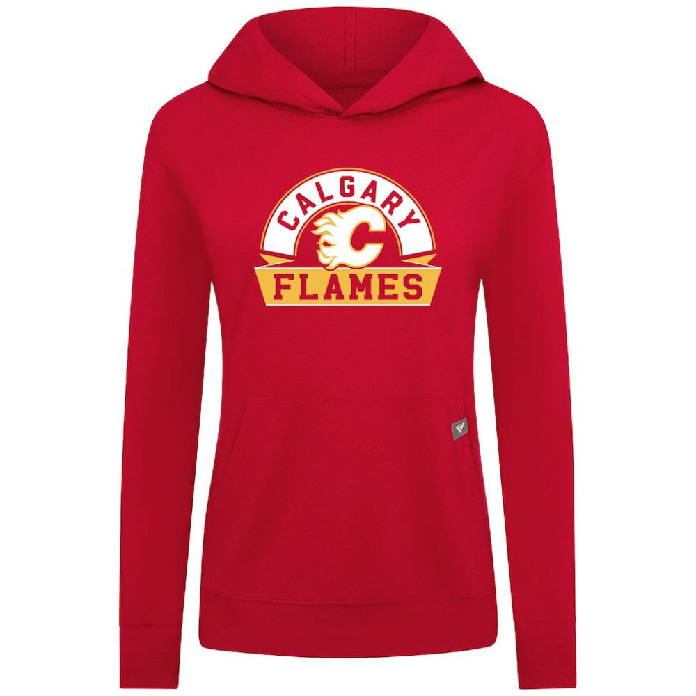 NHL Red Calgary Flames Levelwear Women's Relay Banner Arch Pullover Hoodie