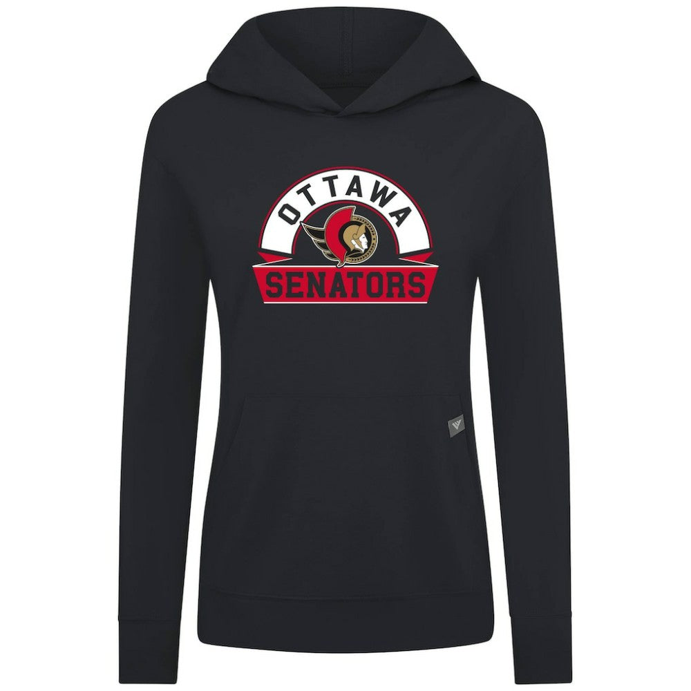 NHL Black Ottawa Senators Levelwear Women's Relay Banner Arch Pullover Hoodie