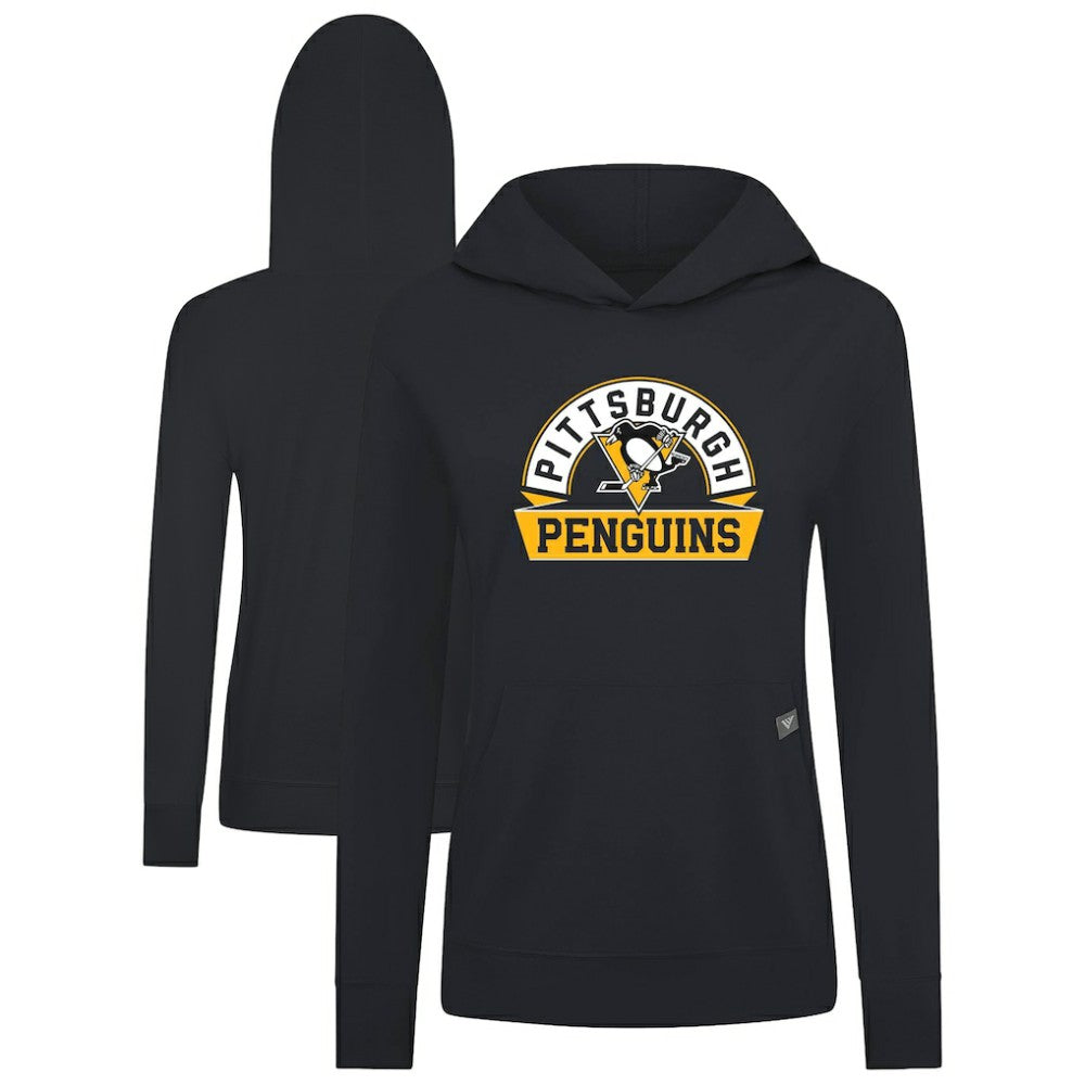 NHL Black Pittsburgh Penguins Levelwear Women's Relay Banner Arch Pullover Hoodie