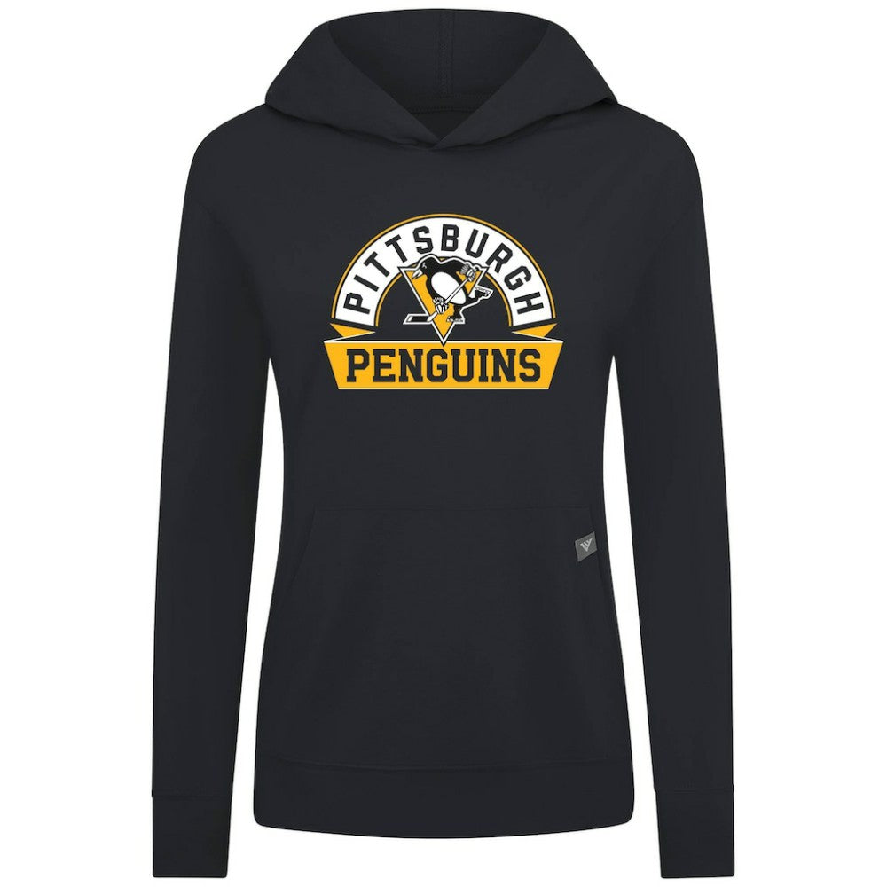 NHL Black Pittsburgh Penguins Levelwear Women's Relay Banner Arch Pullover Hoodie