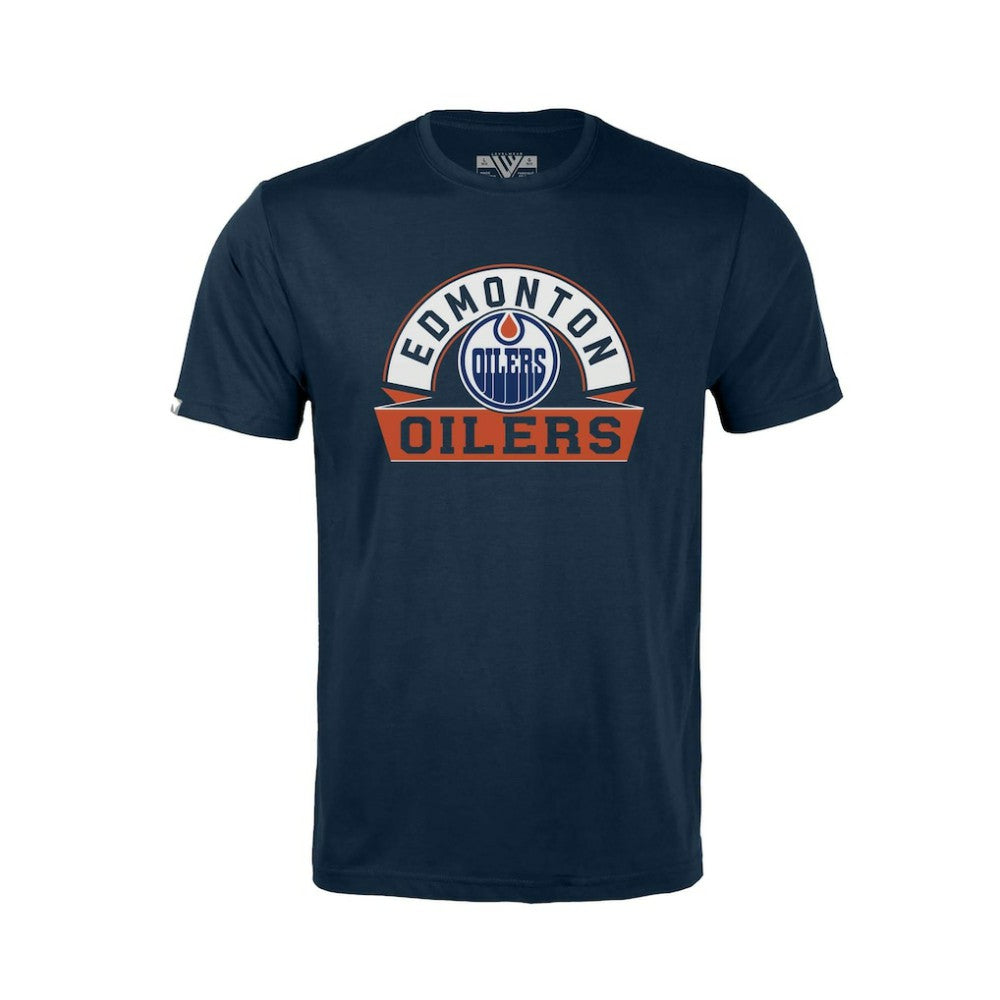NHL Navy Edmonton Oilers Levelwear Youth Little Richmond Banner Arch T-Shirt