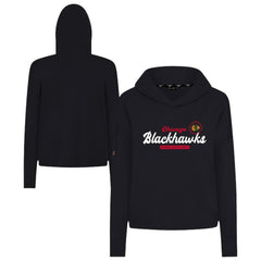 NHL Black Chicago Blackhawks Levelwear Women's Sweet Monument Tri-Blend Cropped Pullover Hoodie