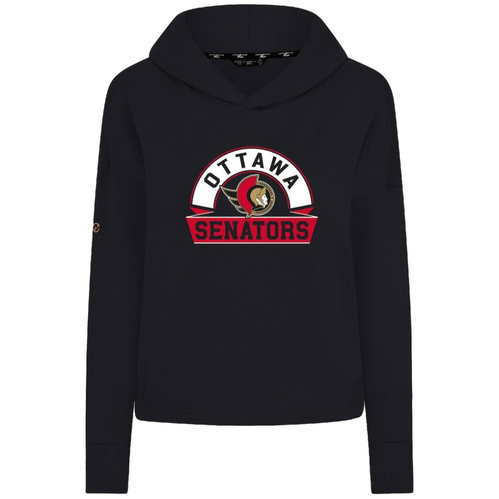 NHL Black Ottawa Senators Levelwear Women's Sweet Banner Arch Tri-Blend Cropped Pullover Hoodie
