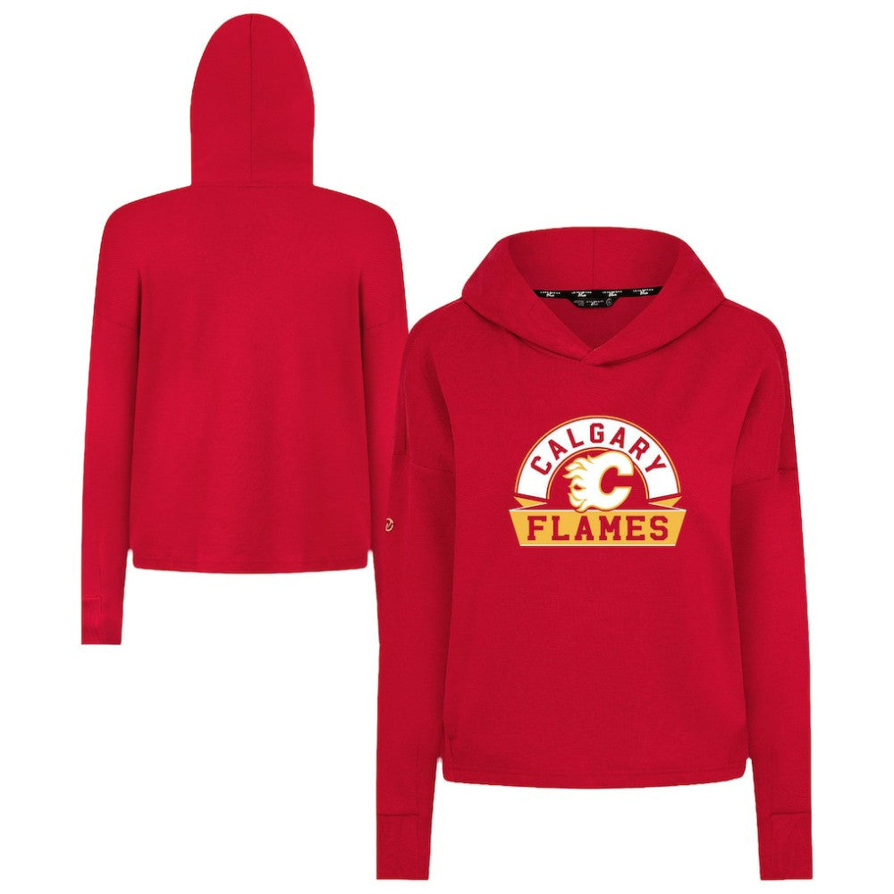 NHL Red Calgary Flames Levelwear Women's Sweet Banner Arch Tri-Blend Cropped Pullover Hoodie