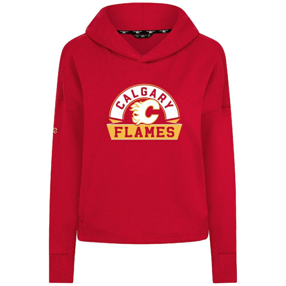 NHL Red Calgary Flames Levelwear Women's Sweet Banner Arch Tri-Blend Cropped Pullover Hoodie