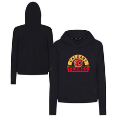 NHL Black Calgary Flames Levelwear Women's Sweet Banner Arch Tri-Blend Cropped Pullover Hoodie