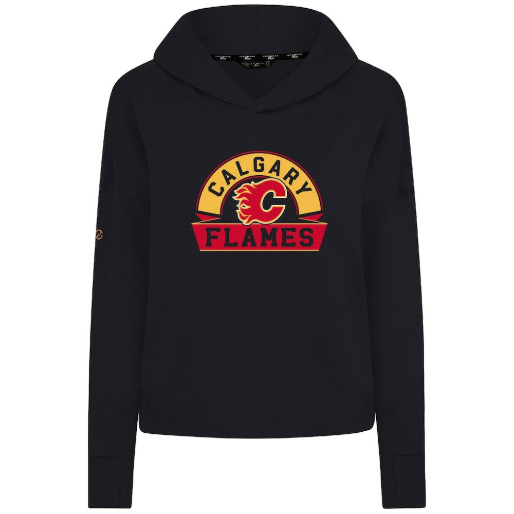 NHL Black Calgary Flames Levelwear Women's Sweet Banner Arch Tri-Blend Cropped Pullover Hoodie