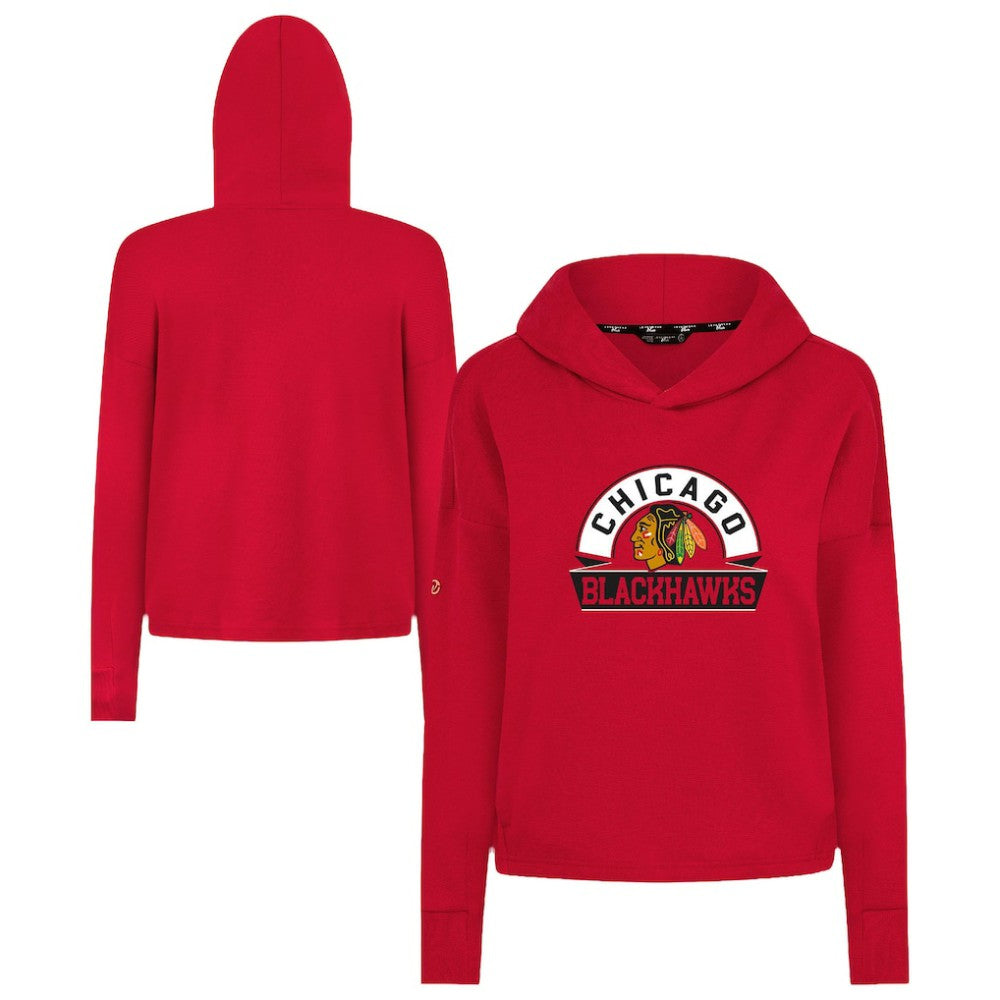 NHL Red Chicago Blackhawks Levelwear Women's Sweet Banner Arch Tri-Blend Cropped Pullover Hoodie