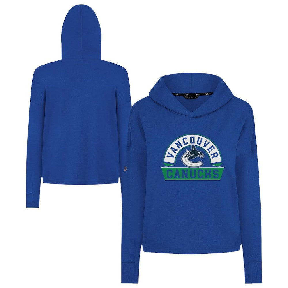 NHL Royal Vancouver Canucks Levelwear Women's Sweet Banner Arch Tri-Blend Cropped Pullover Hoodie