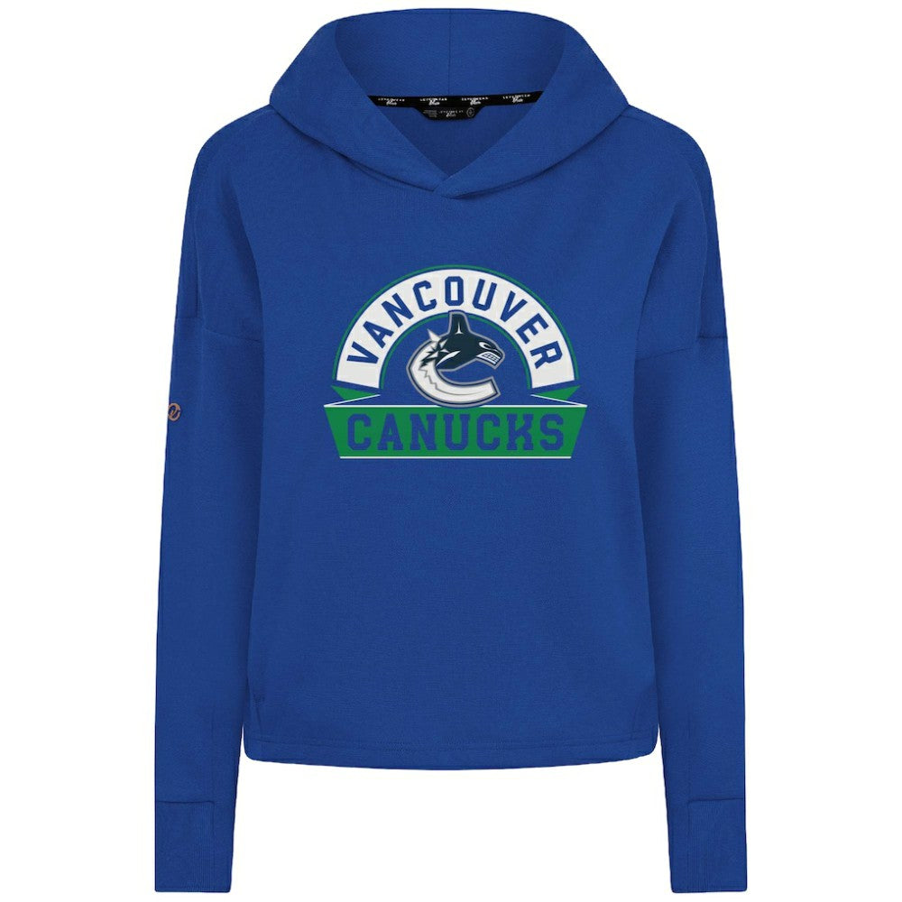 NHL Royal Vancouver Canucks Levelwear Women's Sweet Banner Arch Tri-Blend Cropped Pullover Hoodie