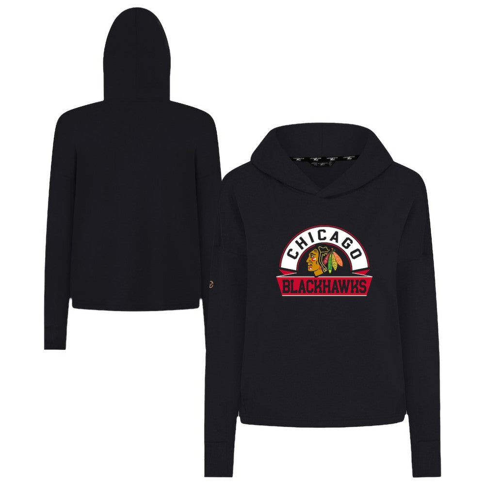 NHL Black Chicago Blackhawks Levelwear Women's Sweet Banner Arch Tri-Blend Cropped Pullover Hoodie