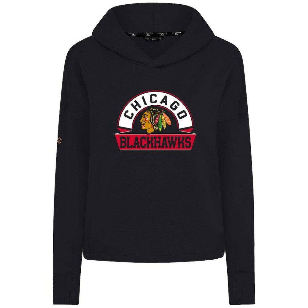 NHL Black Chicago Blackhawks Levelwear Women's Sweet Banner Arch Tri-Blend Cropped Pullover Hoodie