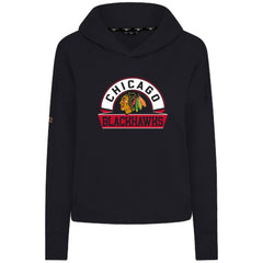 NHL Black Chicago Blackhawks Levelwear Women's Sweet Banner Arch Tri-Blend Cropped Pullover Hoodie