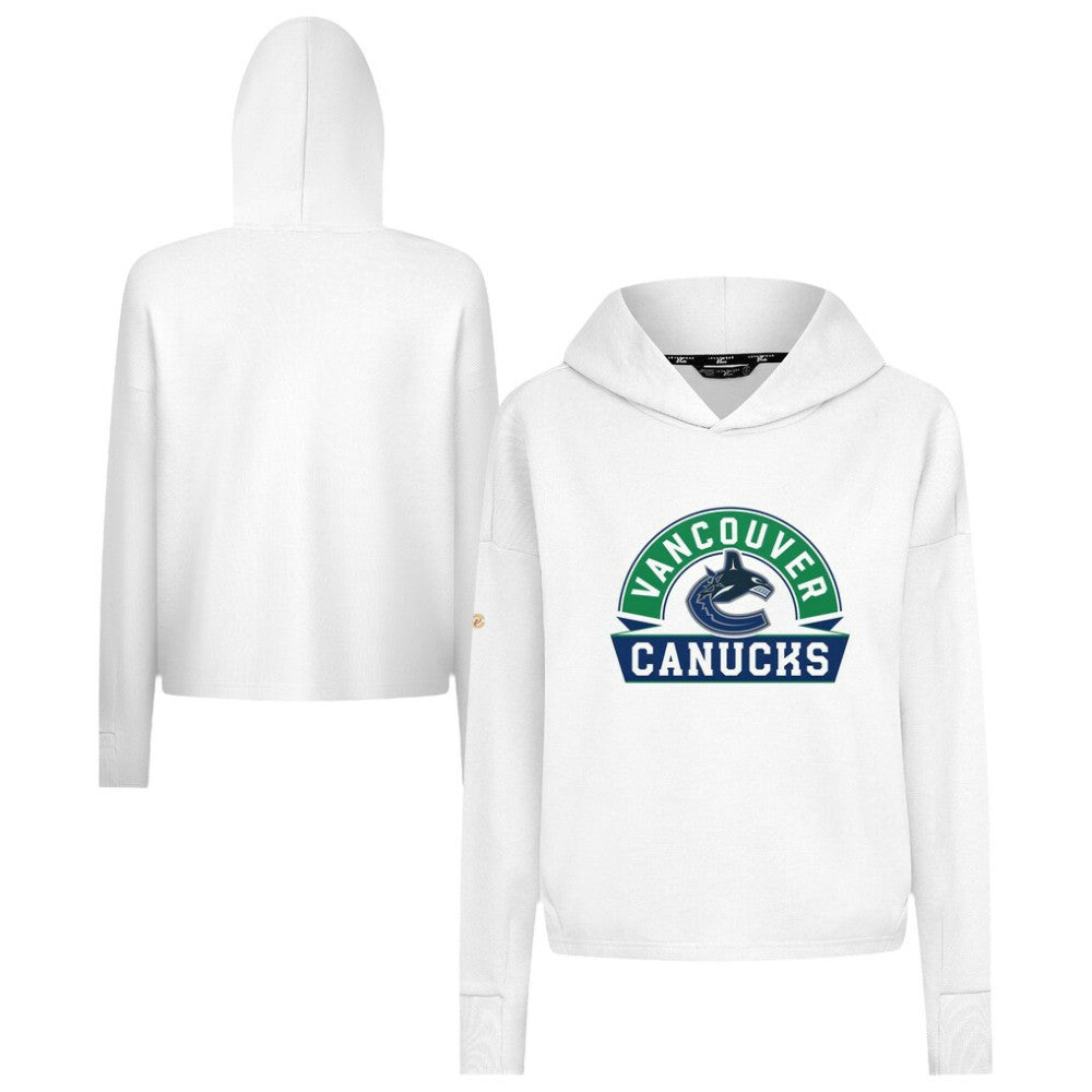 NHL White Vancouver Canucks Levelwear Women's Sweet Banner Arch Tri-Blend Cropped Pullover Hoodie