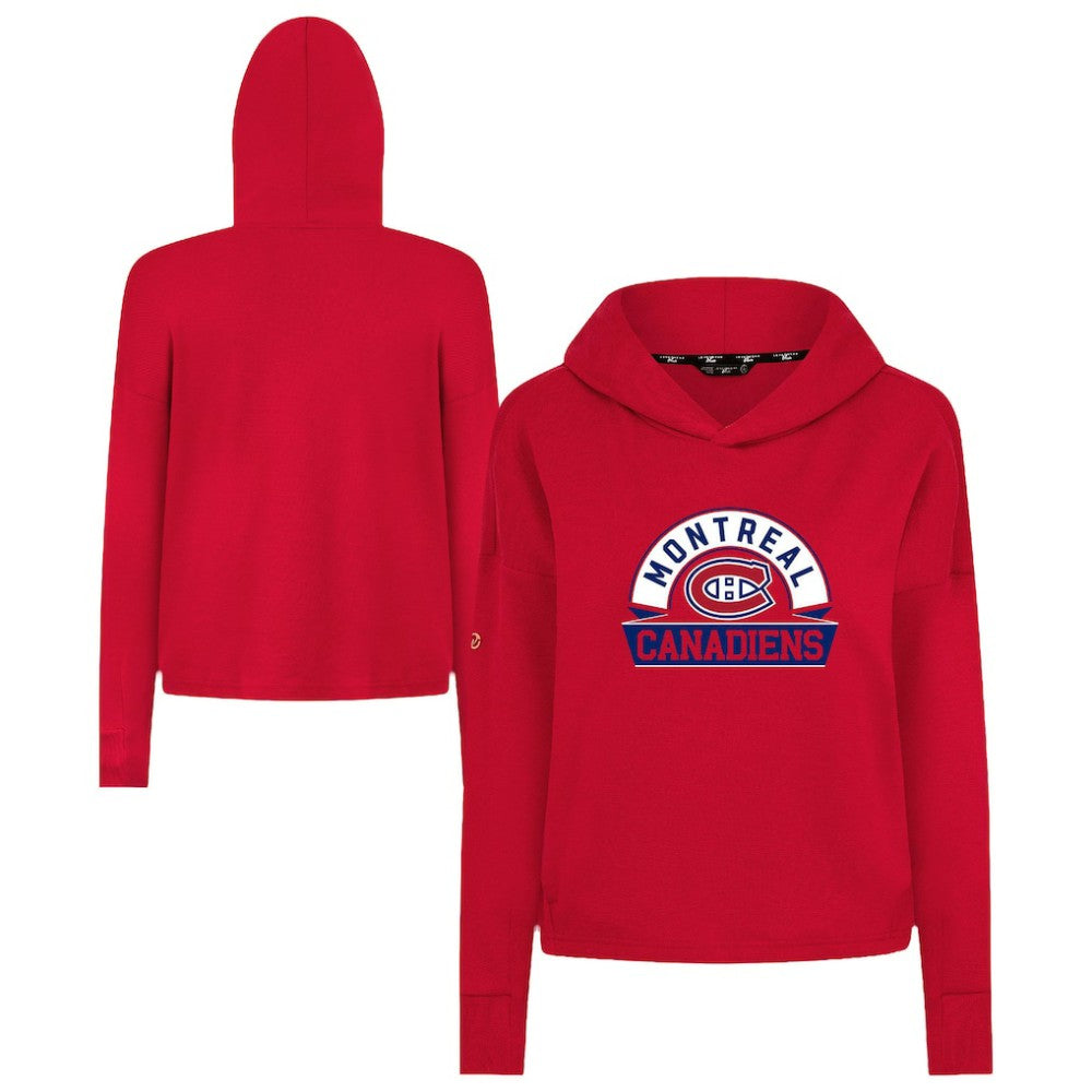 NHL Red Montreal Canadiens Levelwear Women's Sweet Banner Arch Tri-Blend Cropped Pullover Hoodie