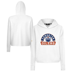 NHL White Edmonton Oilers Levelwear Women's Sweet Banner Arch Tri-Blend Cropped Pullover Hoodie