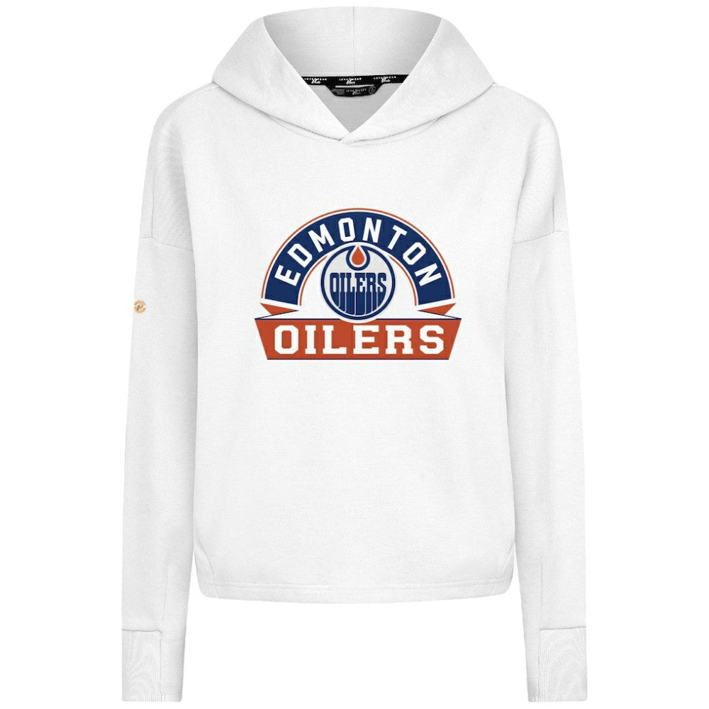 NHL White Edmonton Oilers Levelwear Women's Sweet Banner Arch Tri-Blend Cropped Pullover Hoodie