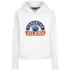 NHL White Edmonton Oilers Levelwear Women's Sweet Banner Arch Tri-Blend Cropped Pullover Hoodie