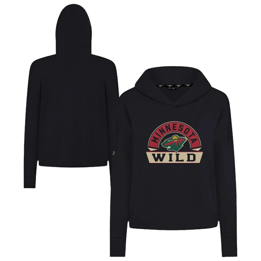 NHL Black Minnesota Wild Levelwear Women's Sweet Banner Arch Tri-Blend Cropped Pullover Hoodie
