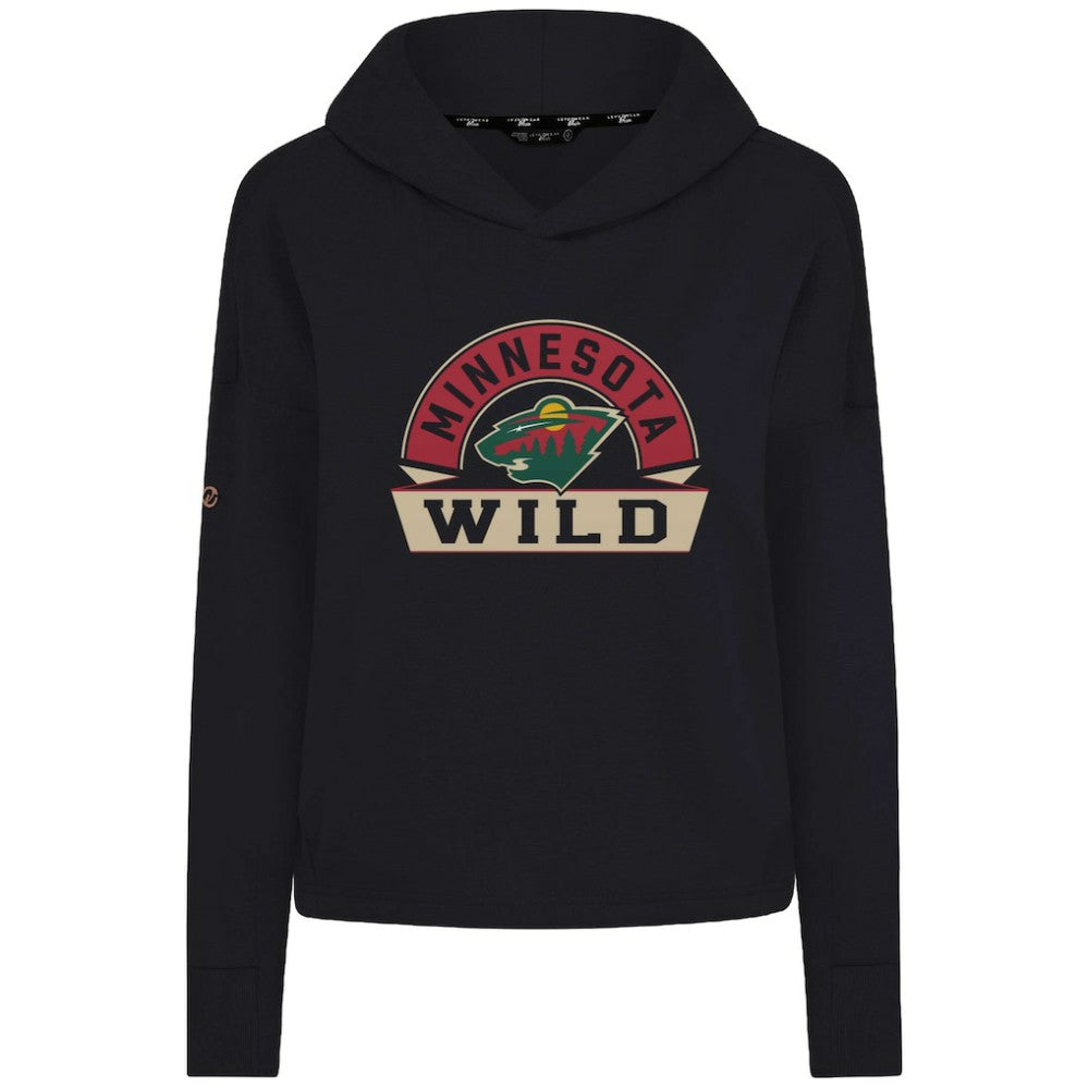 NHL Black Minnesota Wild Levelwear Women's Sweet Banner Arch Tri-Blend Cropped Pullover Hoodie