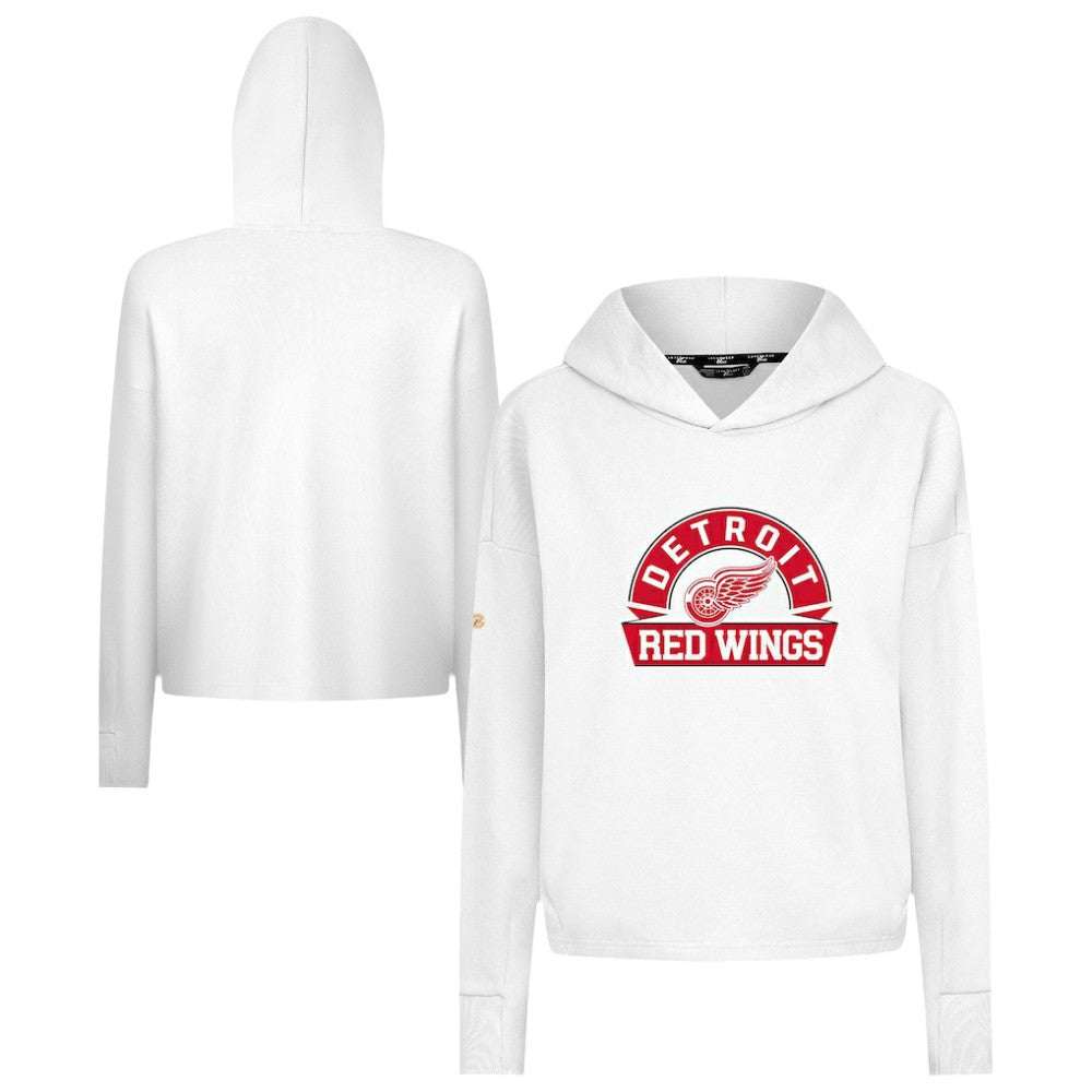 NHL White Detroit Red Wings Levelwear Women's Sweet Banner Arch Tri-Blend Cropped Pullover Hoodie