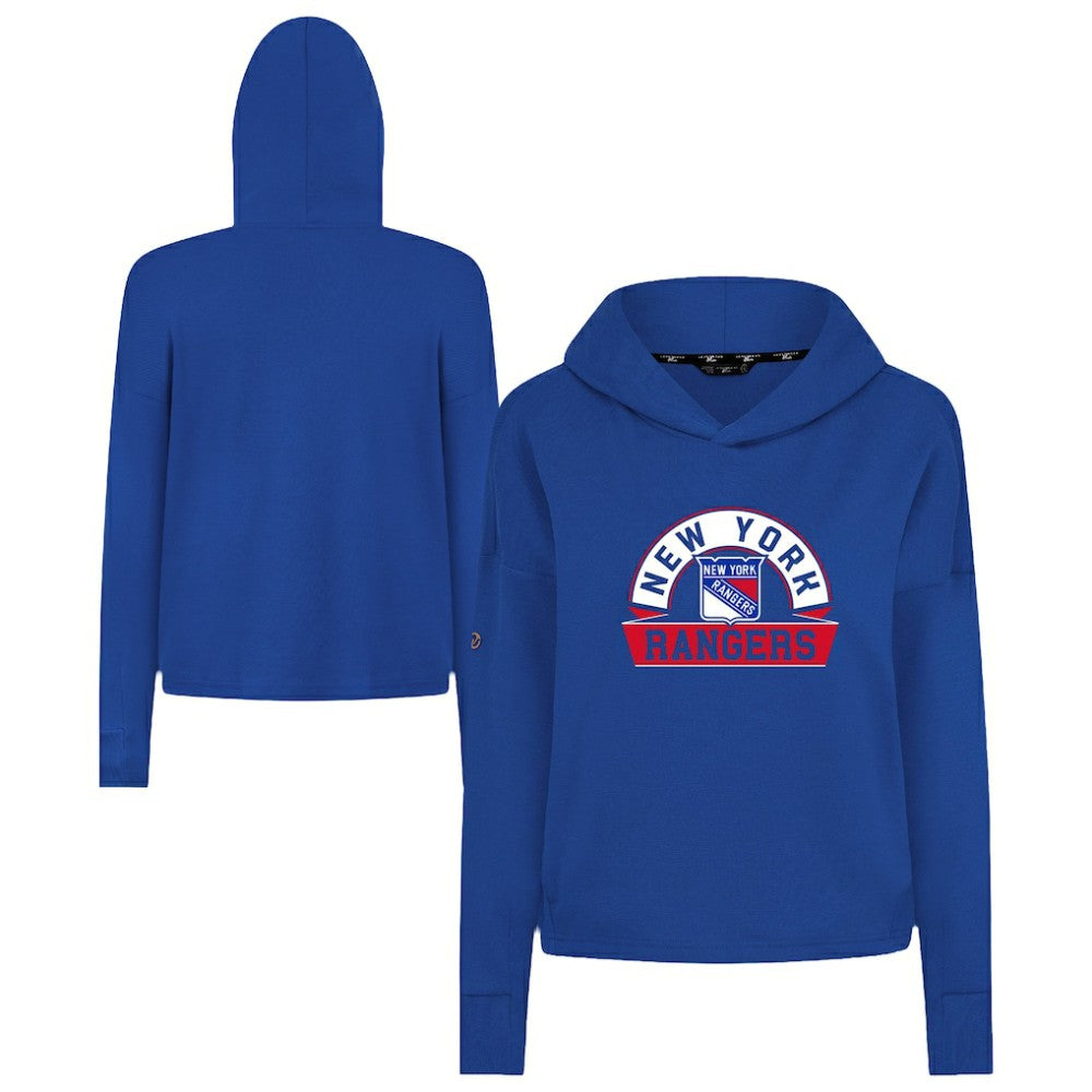 NHL Royal New York Rangers Levelwear Women's Sweet Banner Arch Tri-Blend Cropped Pullover Hoodie
