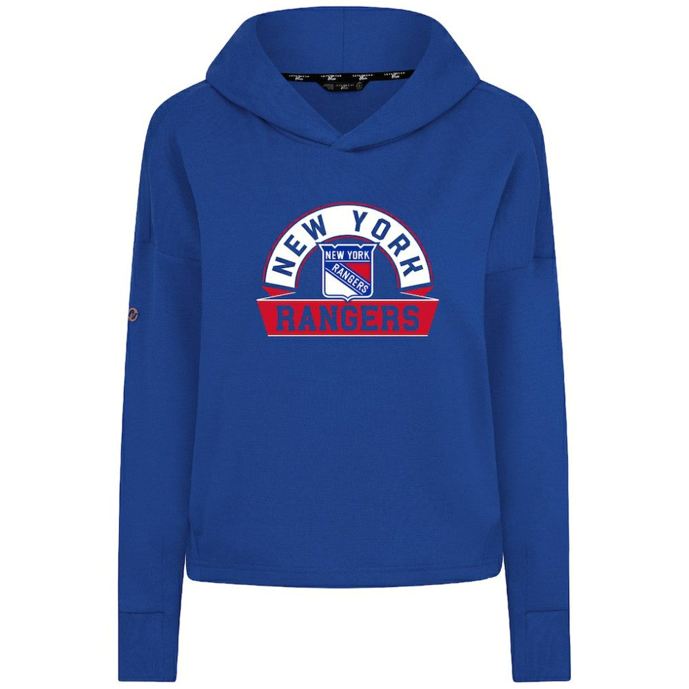 NHL Royal New York Rangers Levelwear Women's Sweet Banner Arch Tri-Blend Cropped Pullover Hoodie