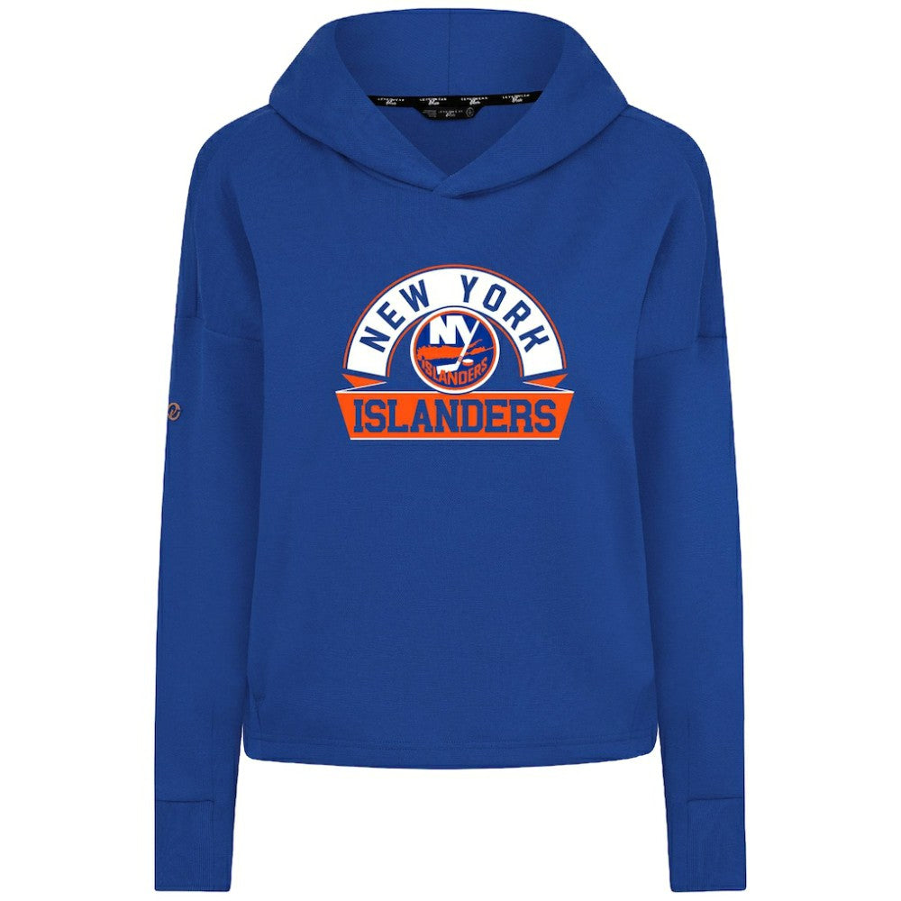 NHL Royal New York Islanders Levelwear Women's Sweet Banner Arch Tri-Blend Cropped Pullover Hoodie