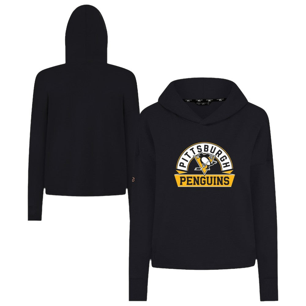 NHL Black Pittsburgh Penguins Levelwear Women's Sweet Banner Arch Tri-Blend Cropped Pullover Hoodie