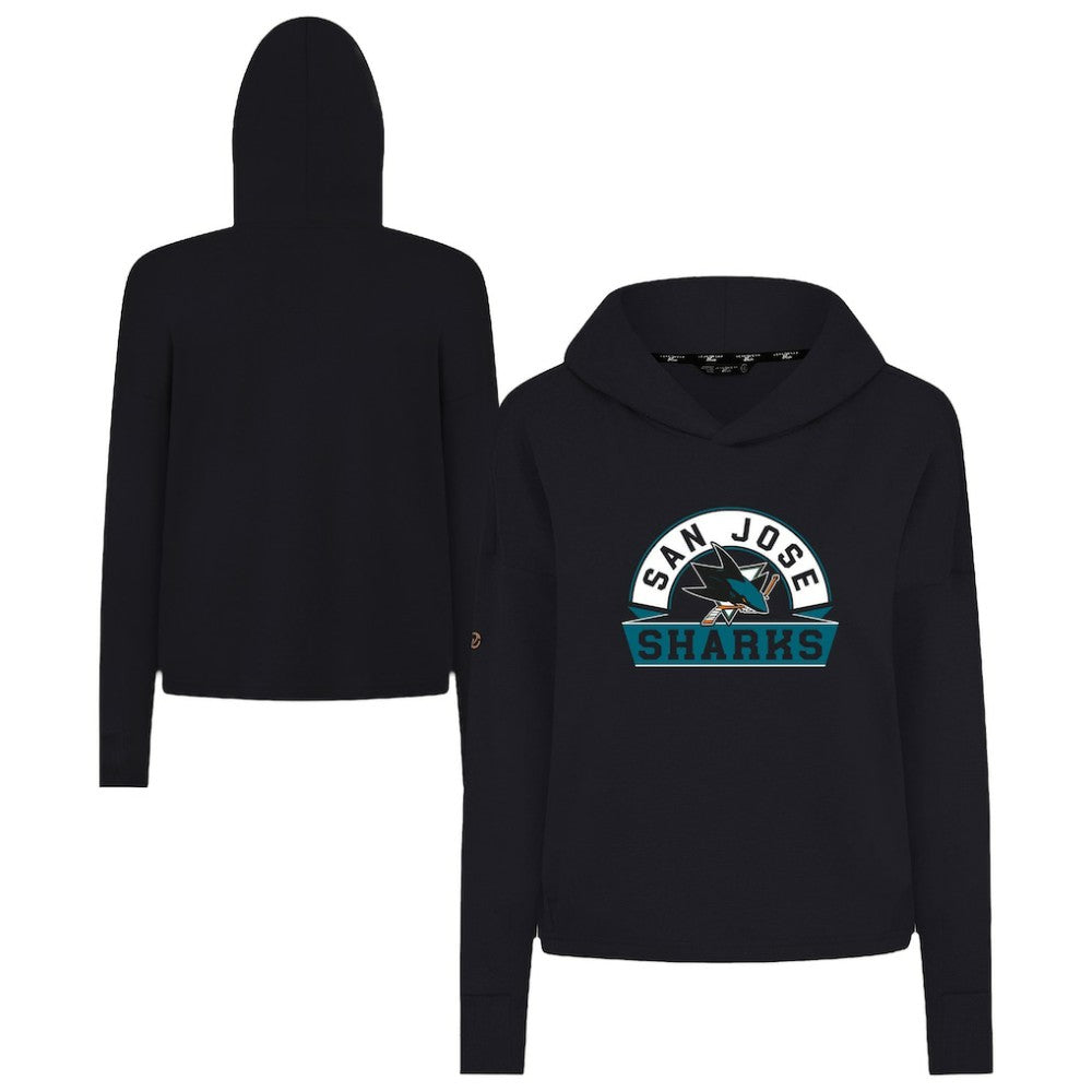 NHL Black San Jose Sharks Levelwear Women's Sweet Banner Arch Tri-Blend Cropped Pullover Hoodie