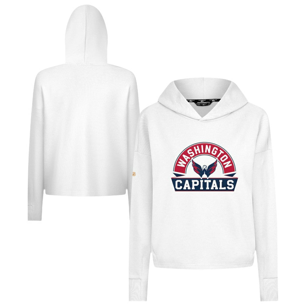 NHL White Washington Capitals Levelwear Women's Sweet Banner Arch Tri-Blend Cropped Pullover Hoodie