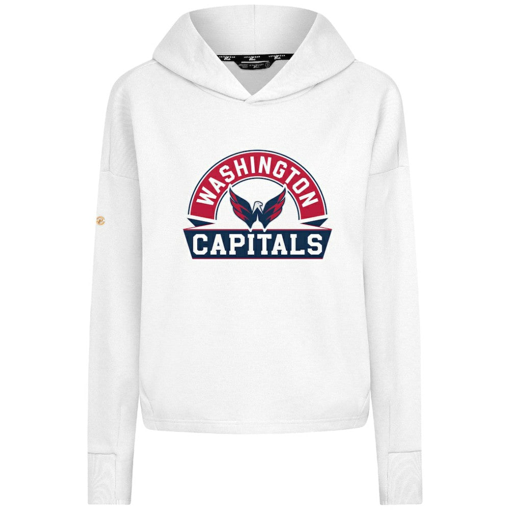 NHL White Washington Capitals Levelwear Women's Sweet Banner Arch Tri-Blend Cropped Pullover Hoodie