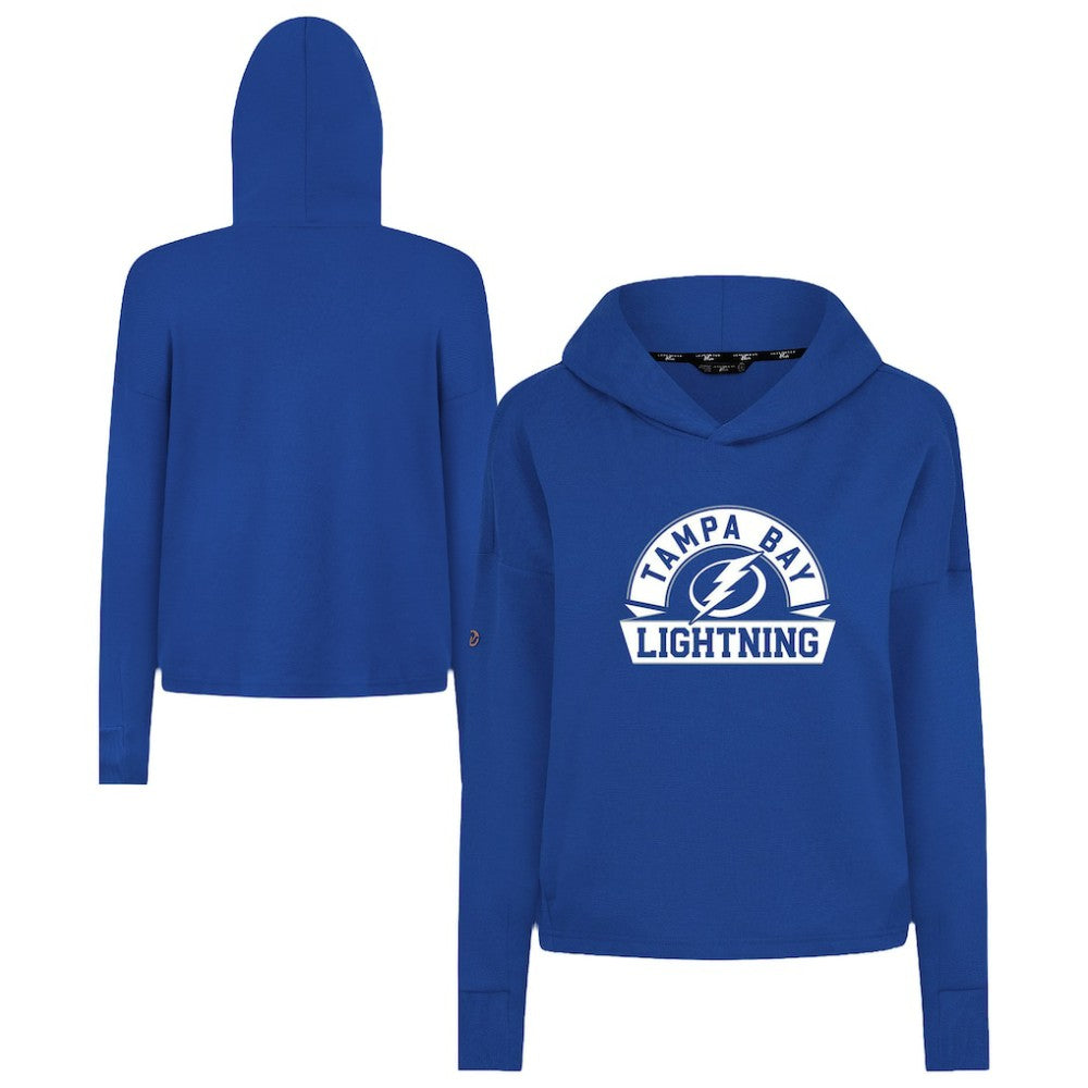 NHL Royal Tampa Bay Lightning Levelwear Women's Sweet Banner Arch Tri-Blend Cropped Pullover Hoodie