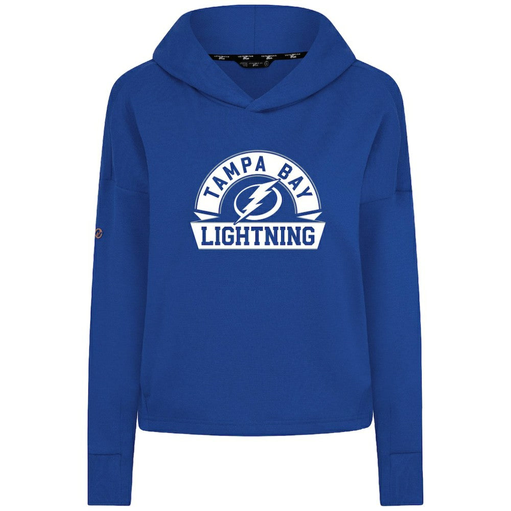 NHL Royal Tampa Bay Lightning Levelwear Women's Sweet Banner Arch Tri-Blend Cropped Pullover Hoodie