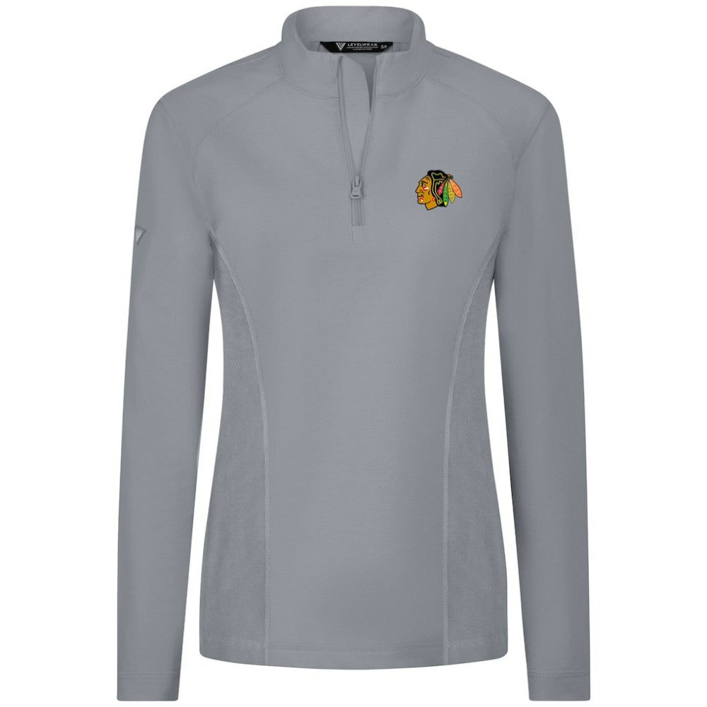 NHL Gray Chicago Blackhawks Levelwear Women's Upright Quarter-Zip Pullover