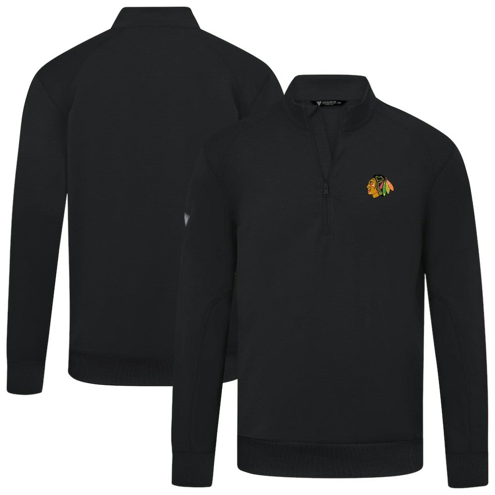NHL Black Chicago Blackhawks Levelwear Upright Tri-Blend Quarter-Zip Pullover