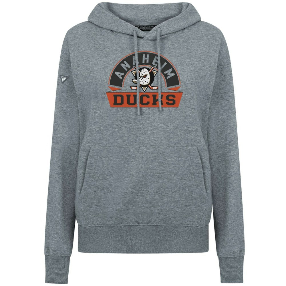 NHL Gray Anaheim Ducks Levelwear Women's Adorn Banner Arch Pullover Hoodie