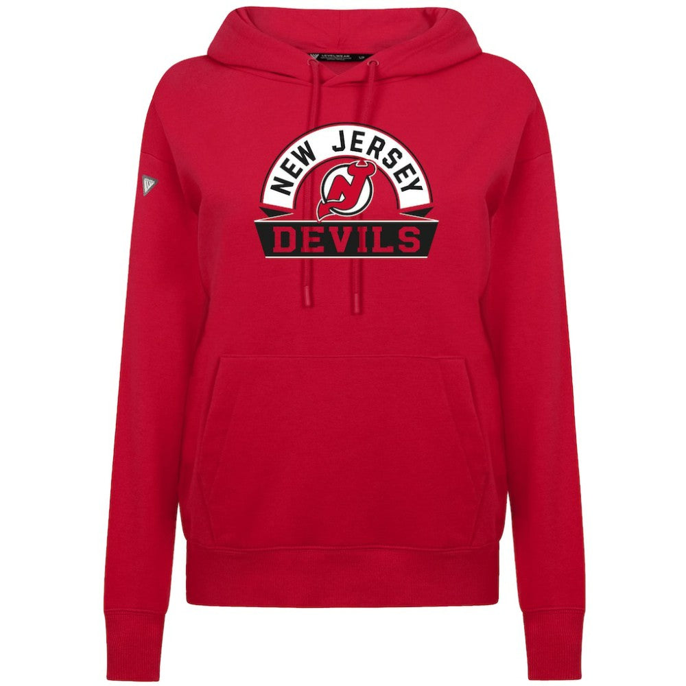 NHL Red New Jersey Devils Levelwear Women's Adorn Banner Arch Pullover Hoodie