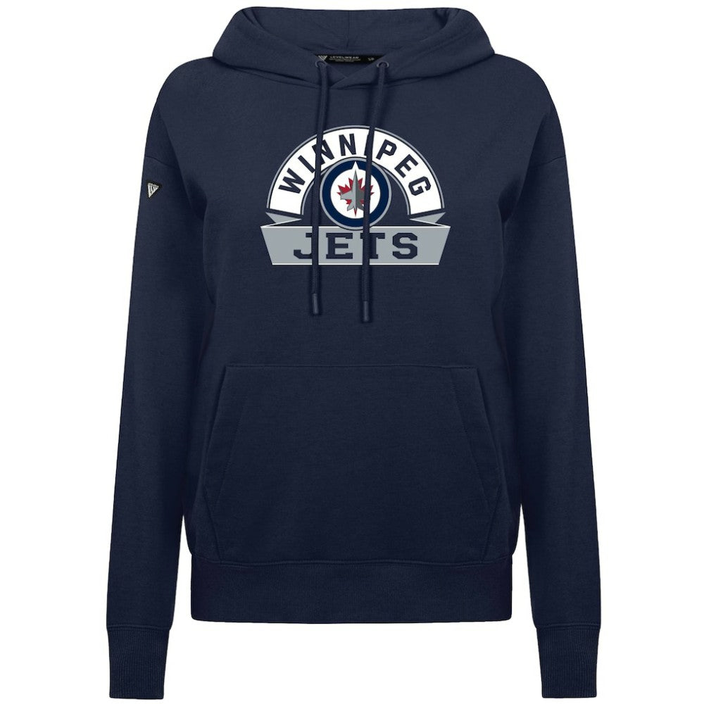 NHL Navy Winnipeg Jets Levelwear Women's Adorn Banner Arch Pullover Hoodie