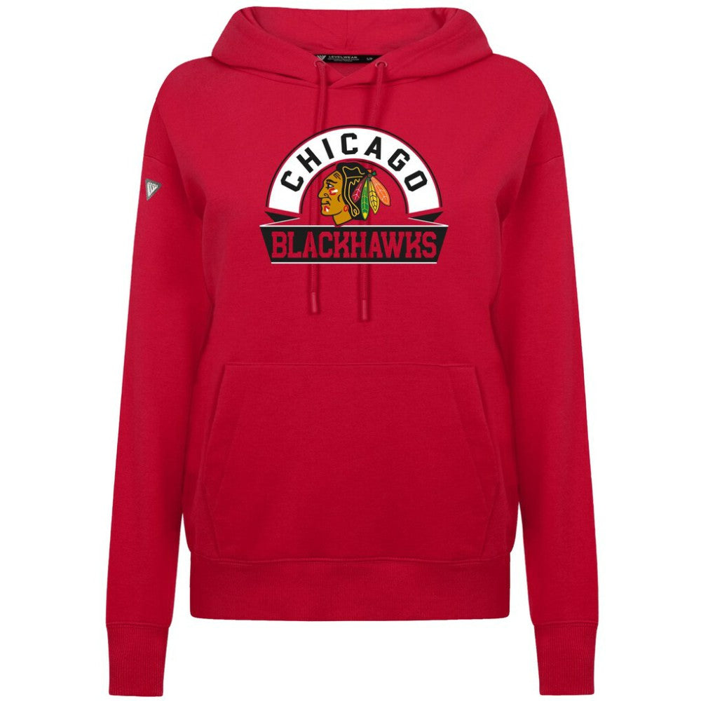 NHL Red Chicago Blackhawks Levelwear Women's Adorn Banner Arch Pullover Hoodie