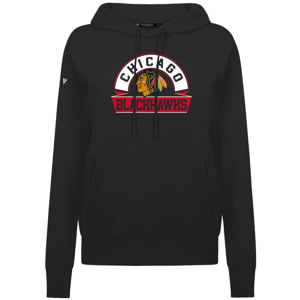 NHL Black Chicago Blackhawks Levelwear Women's Adorn Banner Arch Pullover Hoodie