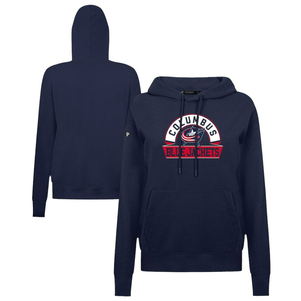 NHL Navy Columbus Blue Jackets Levelwear Women's Adorn Banner Arch Pullover Hoodie