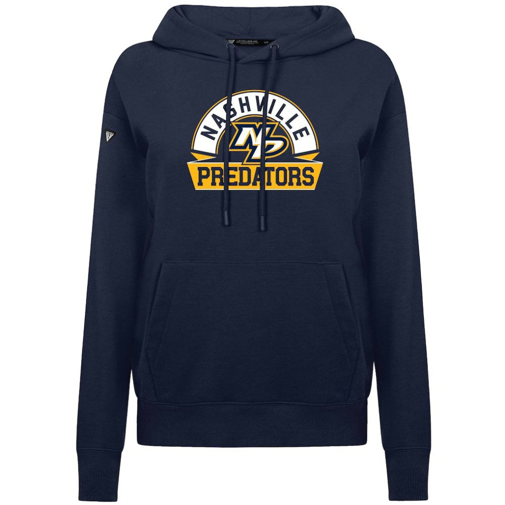 NHL Navy Nashville Predators Levelwear Women's Adorn Banner Arch Pullover Hoodie