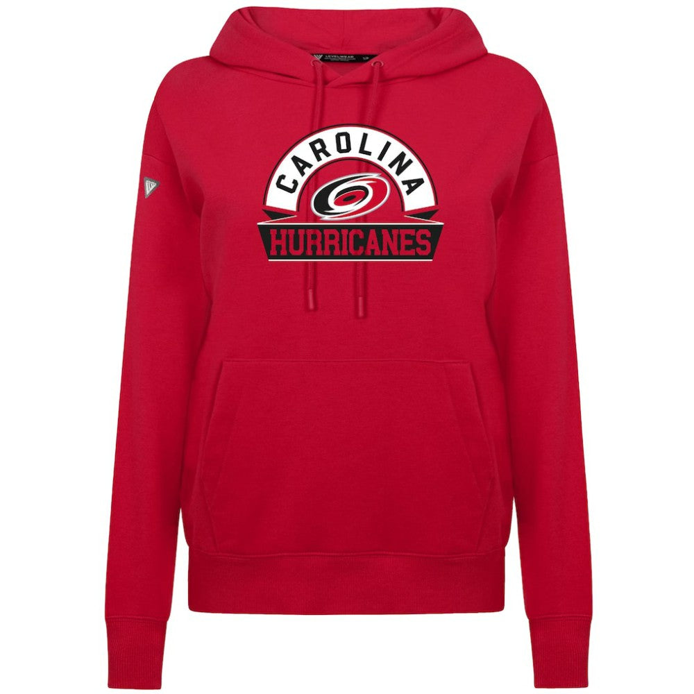 NHL Red Carolina Hurricanes Levelwear Women's Adorn Banner Arch Pullover Hoodie